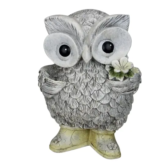 Roman 9" Gray and White Outdoor Owl in Rain Boots Garden Statue {1}