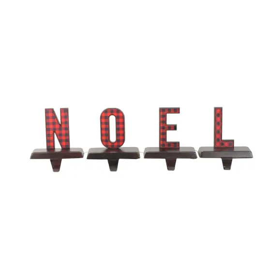 Northlight Buffalo Plaid "NOEL" Christmas Stocking Holder - 6" - Red and Black - Set of 4 {1}