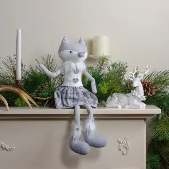 Northlight Girl Fox Sitting Christmas Figure with Dangling Legs - 22" - Gray and White {3}