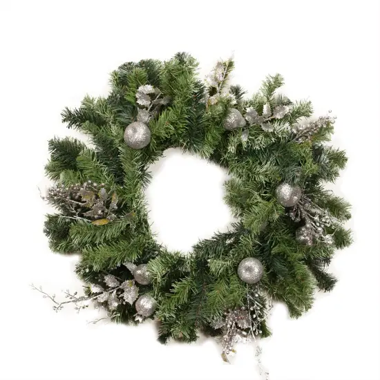 DAK Silver Fruit and Leaf Artificial Christmas Wreath - 24-Inch, Unlit {1}