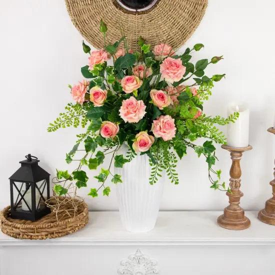 Northlight Real Touch&trade; Light Pink Artificial Rose Floral Sprays, Set of 6 - 35" {3}