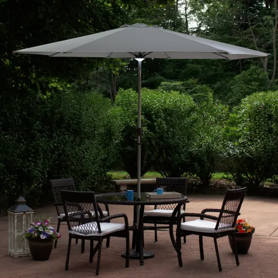 Northlight 9ft Solar Lighted Outdoor Patio Market Umbrella with Hand Crank and Tilt, Gray {3}