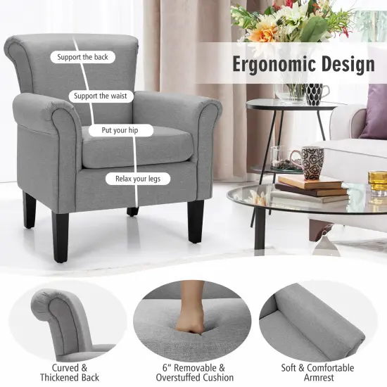 Costway Modern Upholstered Fabric Accent Chair w/ Rubber Wood Legs Dark Gray\Light Grayy {5}