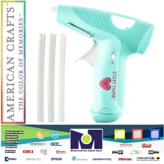 American Crafts 340278 Sticky Thumb Cordless Mini Hot Glue Gun-Blue and Sticks (4 pieces pack (gun and 3 sticks) ) {1}