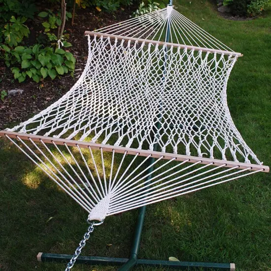 The Hamptons Collection 11' White Macrame Netted Hammock with Wooden Bars {1}