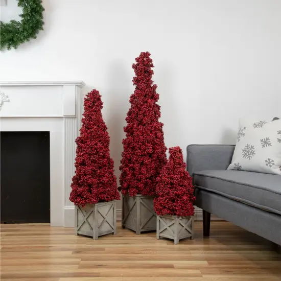 Allstate Artificial Berry Cone Potted Christmas Topiary - 50" - Red {3}