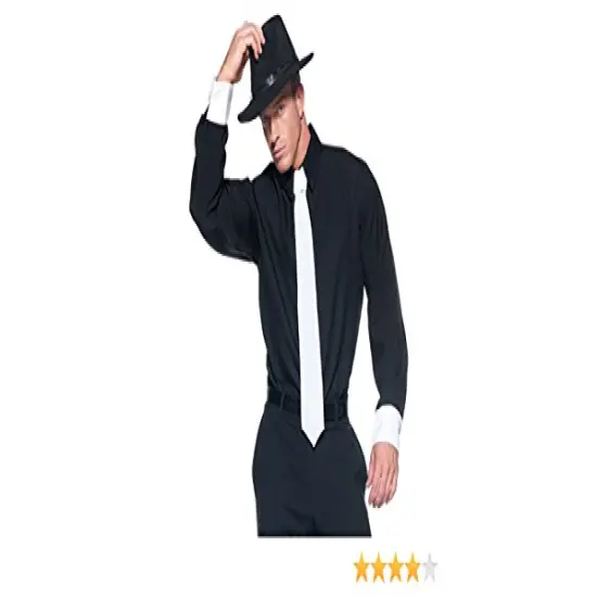 Underwraps Mens Black Gangster Plain Shirt Halloween Costume - One Size {1}