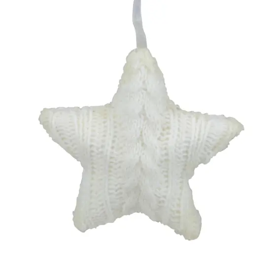 Northlight Plush Cable Knitted Star Hanging Christmas Ornament - 4" - Cream White Ivory {3}