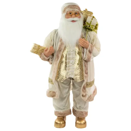 Northlight Winter Santa Claus with Gift Bag Christmas Figure - 36" - White and Cream Ivory {1}