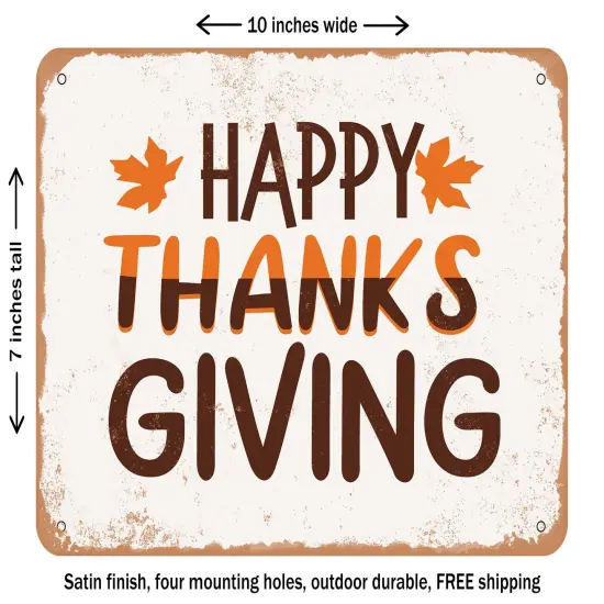 DECORATIVE METAL SIGN - Happy Thanks Giving - 3 - Vintage Rusty Look {1}