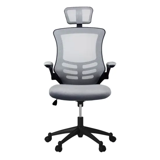 Techni Office Solutions 3.75' Silver Gray and Black Modern High-Back Mesh Executive Office Chair with Headrest and Flip-Up Arms {3}