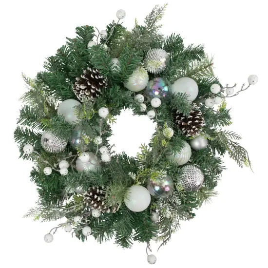 Northlight Green Pine Artificial Christmas Wreath with Berries and Iridescent Ornaments, 24-Inch {1}