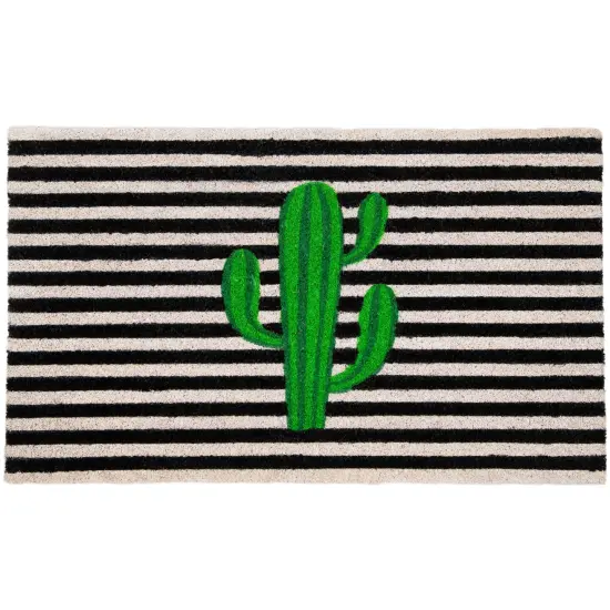 Northlight Green Cactus Striped Natural Coir Outdoor Doormat 18" x 30" {1}