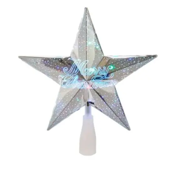 Kurt Adler 8.75" Silver "Merry Christmas" Star Tree Topper - Multi Colored {1}
