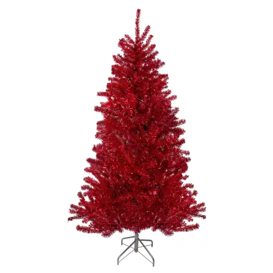 Northlight 7' Metallic Red Tinsel Artificial Christmas Tree - Unlit {1}
