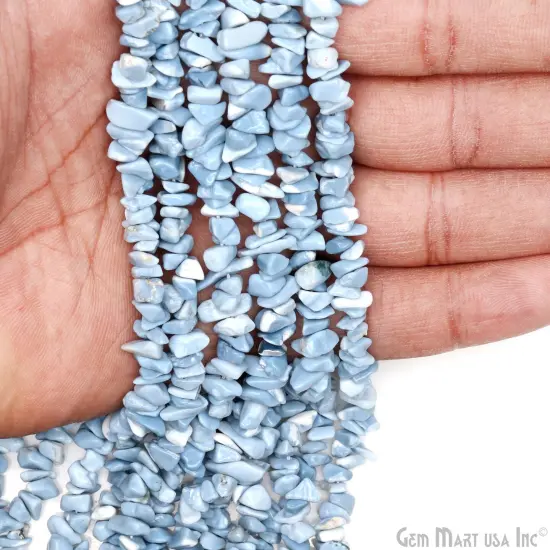 Blue Opal Chip Beads, 34 Inch, Natural Chip Strands, Drilled Strung Nugget Beads, 3-7mm, Polished, GemMartUSA (CHOB-70001) {1}
