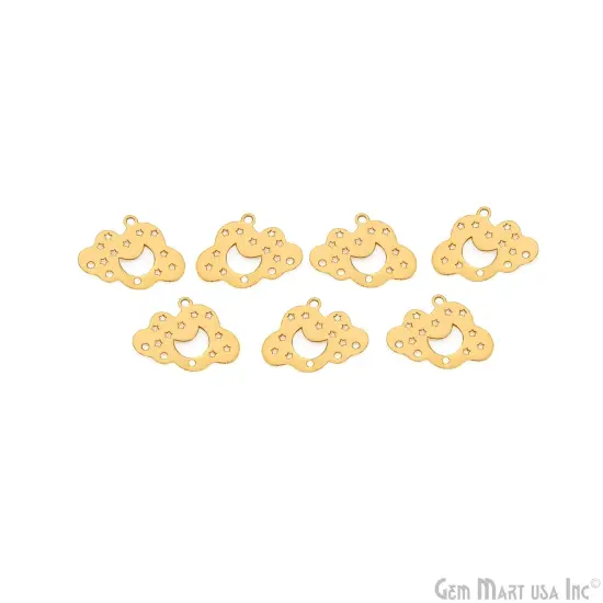 Clouds and Moon Charm, Gold Plated Starry Night Charm, 19x25mm Laser Charm, Bracelet Charm, 1 pc, GemMartUSA (GP-55077) {2}