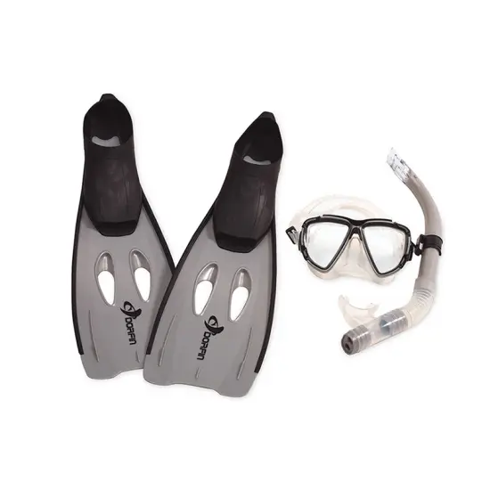 Swim Central 3pc Gray and Black Adult Pro Swimming Pool Snorkeling Set 23" - Large {1}