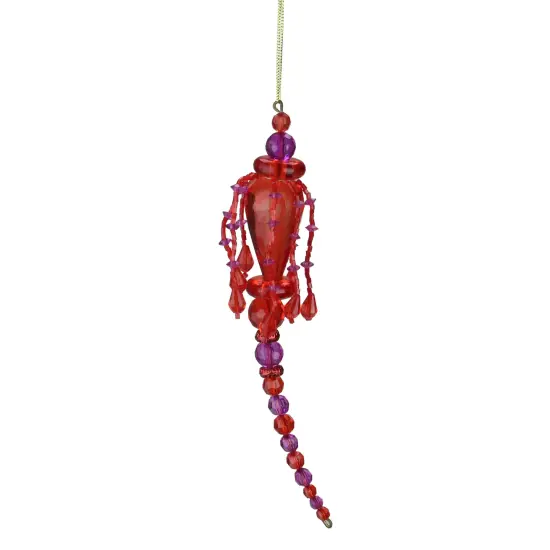 Paul Minor 7.5" Red and Purple Beaded Fringe Finial Christmas Ornament {1}