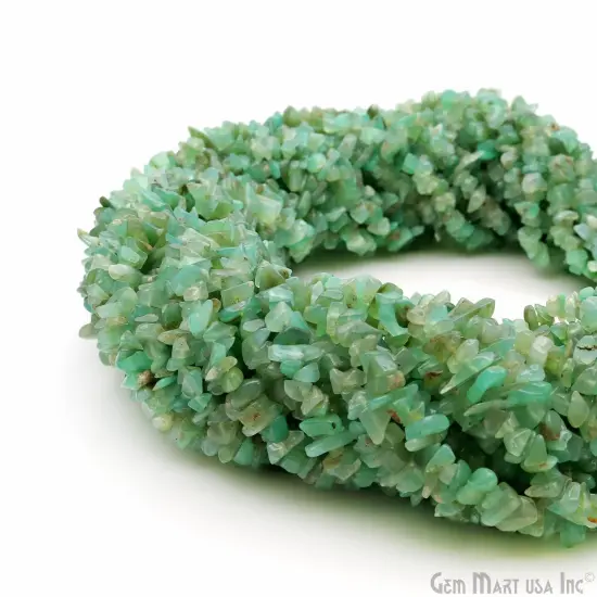 Chrysoprase Chip Beads, 34 Inch, Natural Chip Strands, Drilled Strung Nugget Beads, 3-7mm, Polished, GemMartUSA (CHCP-70001) {2}