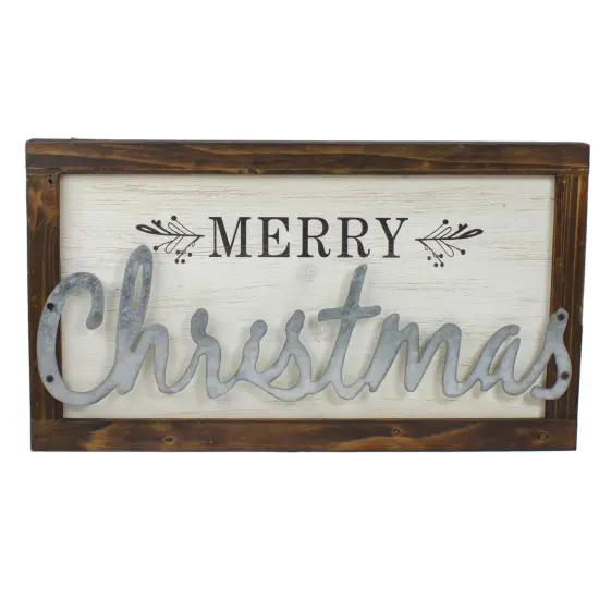 Northlight 18" Merry Christmas Framed Wood and Metal Wall Decoration Ivory {1}