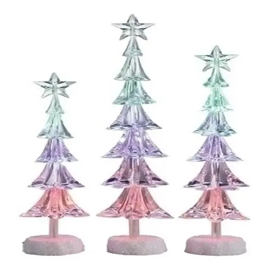 Roman Set of 3 Icy Crystal LED Christmas Tree with Star Christmas Tabletop Decors - 16" Clear {1}