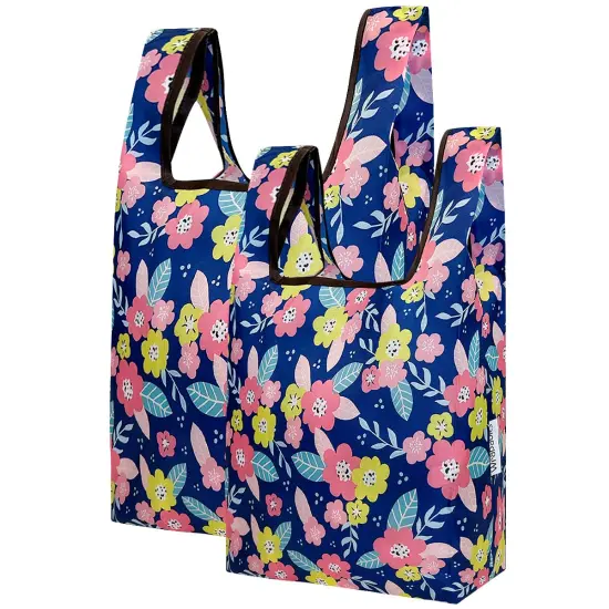 Wrapables JoliBag Collection Reusable Shopping Bag (Set of 2) Pink & Blue Flowers {1}