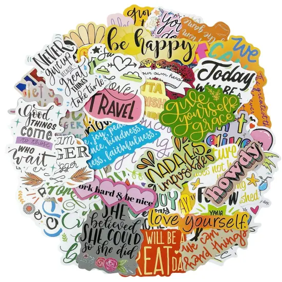 Wrapables Waterproof Vinyl Stickers for Water Bottles, Laptop, Phones, Skateboards, Decals for Teens, 100pcs Inspirational {1}