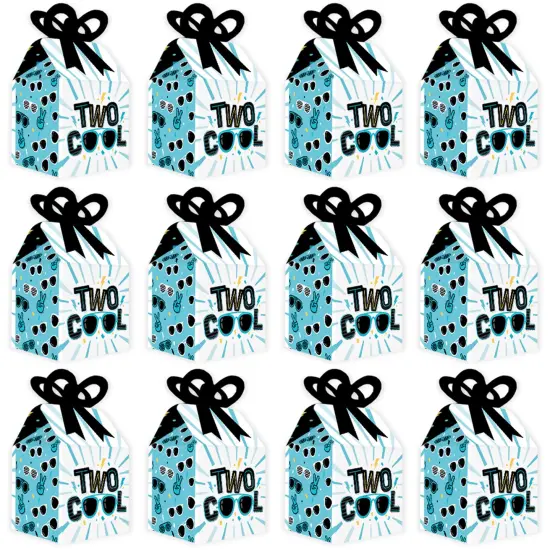 Big Dot of Happiness Two Cool - Boy - Square Favor Gift Boxes - Blue 2nd Birthday Party Bow Boxes - Set of 12 {6}