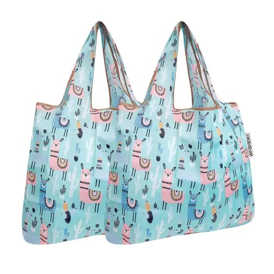 Wrapables Foldable Tote Nylon Reusable Grocery Bag (Set of 2) Llamas {1}