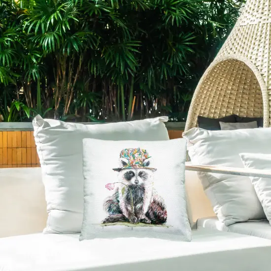 Stupell Industries Raccoon Hat Pink Flower Outdoor Printed Pillow {2}