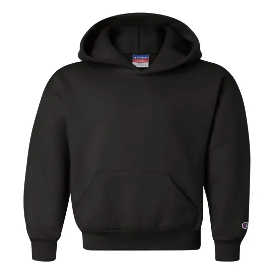 Champion&reg; Powerblend Youth Hooded Sweatshirt Black {1}