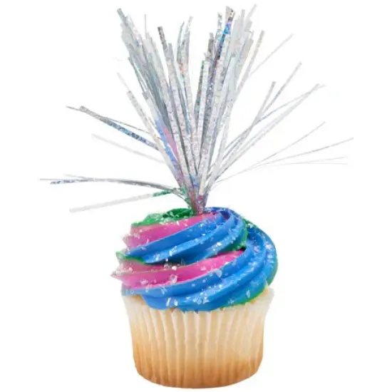 Holographic Silver Spray Mylar Celebration cake and cupcakes picks - set of 6 {5}