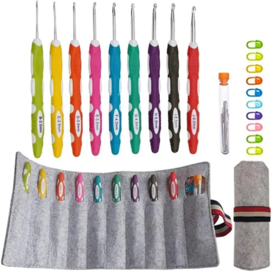 Ergonomic Crochet Hooks with Roll Felt Bag, Crochet Hooks Set for Arthritic Hands, Size from B to J Grey 2.0B~6.0J Mm {1}