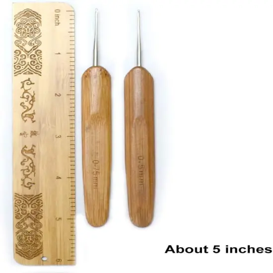 Dreadlocks Crochet Hooks for Hair 2Pcs/Set (0.5Mm+0.75Mm) Bamboo Handle Locs Crochet Needle Steel Crochet Hook Lock for Braid Craft {3}