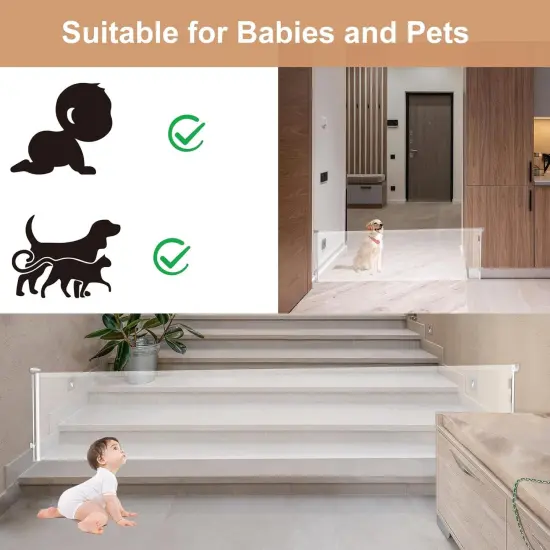 Retractable Baby Gate, Extra Wide Baby Gate for Large Opening Stairs, Doorway, Hallways, Adjustable Extra Long Retractable Gate Pet Gates for Dogs Mesh Child Gate, Indoor, Outdoor (118-White) {5}