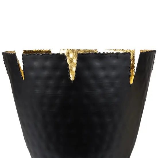 Northlight Iron and Foil Pillar Candle Holder with Wooden Base - 9.25" - Black and Gold {6}