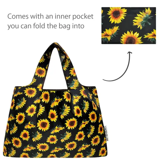 Wrapables Large & Small Foldable Tote Nylon Reusable Grocery Bags, Set of 2, Sunflowers {5}