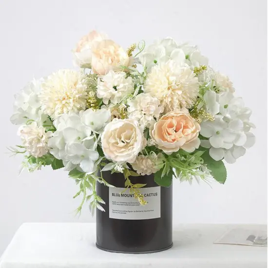 Artificial Flower Bunches, Fake Peony Silk Hydrangea Bouquet, Table Wedding Decor, Faux Flower Arrangements, White Champagne {3}