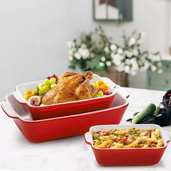 3 Pack Ceramic Baking Dishes, Porcelain Casserole Dish with Handle {2}