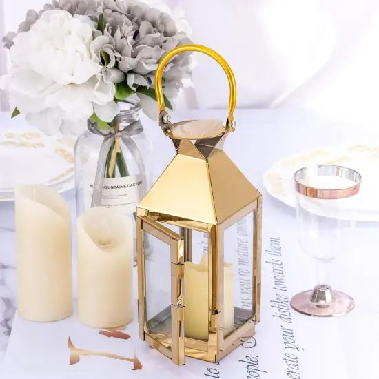 GOLD 8" tall Metal Lantern Candle Holder Party Wedding Home Events Centerpieces {1}
