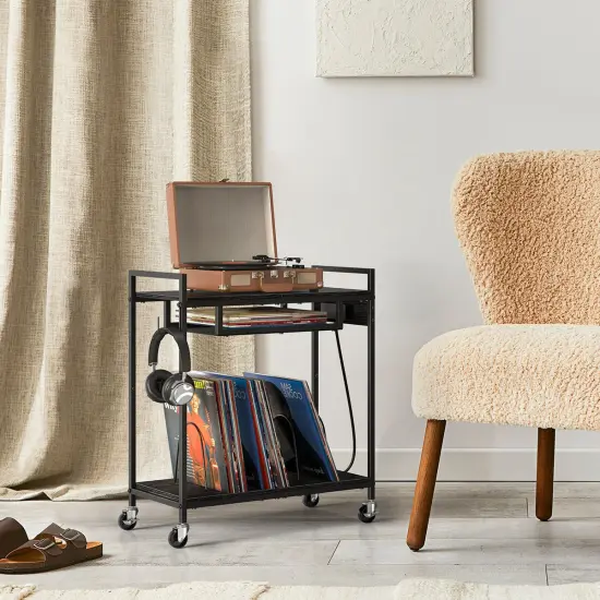 Vinyl Record Stand 2 Tier Record Player Table Stand Black {6}