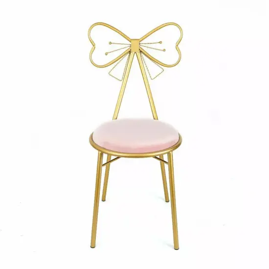 Butterfly Bow-Knot Vanity Chair Pink Velvet Gold Barstool Chair Makeup Leisure {2}