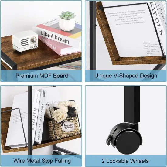 Record Player Holder Stand End Table with Vinyl Storage Brown {4}