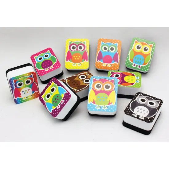 Non-Magnetic Mini Whiteboard Erasers, Color Owls, 10 Per Pack, 3 Packs {2}
