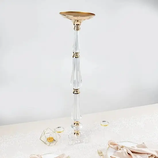 32" GOLD CLEAR Metal Acrylic Crystal Pillar CANDLE HOLDER Pedestal Stand Party {2}
