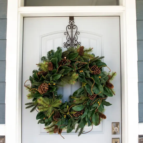 30 in. Holiday Wreath with Lights - Magnolia Leaf {6}