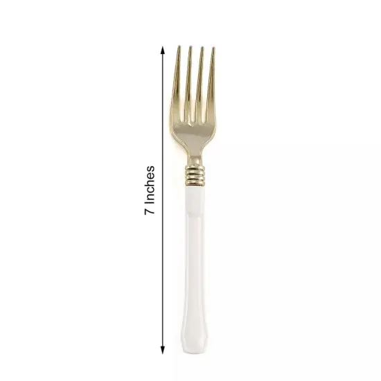 24 pcs 7" Metallic Gold Forks White Handle Wedding Party Disposable Tableware {4}