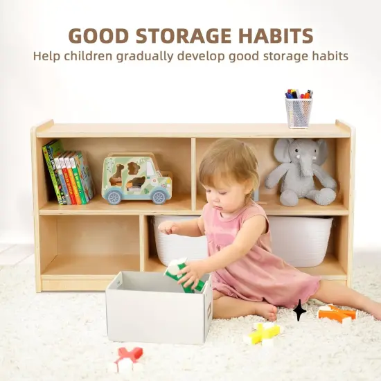 5-Compartment Wooden Storage Cabinet, 2-Shelf Montessori Shelf Toy Organizers and Storage, Kids Classroom Organizer, Playroom, Daycare and Preschool Bookshelves {5}