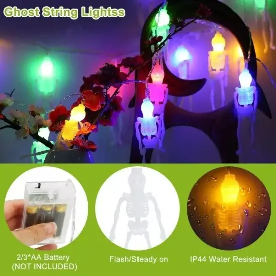 50LED Halloween String Lights Skeleton Skull Party Decor Fairy Battery Lights {4}